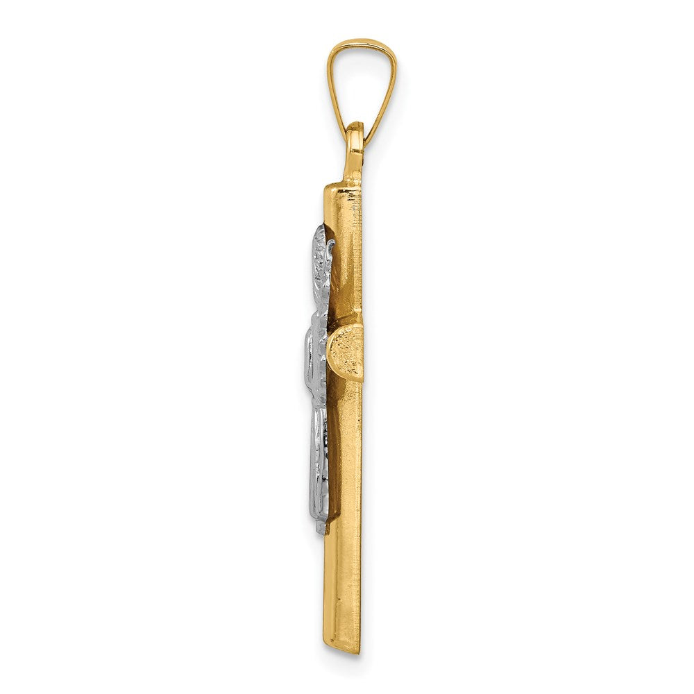 14K Bicolor-Gold Anhänger mit Engel und Kreuz