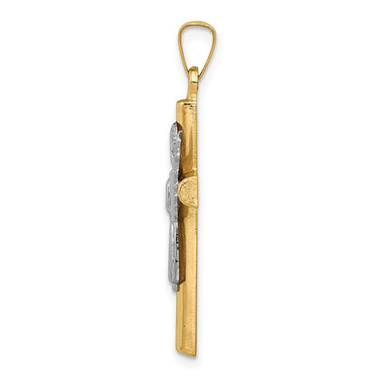 14K Bicolor-Gold Anhänger mit Engel und Kreuz