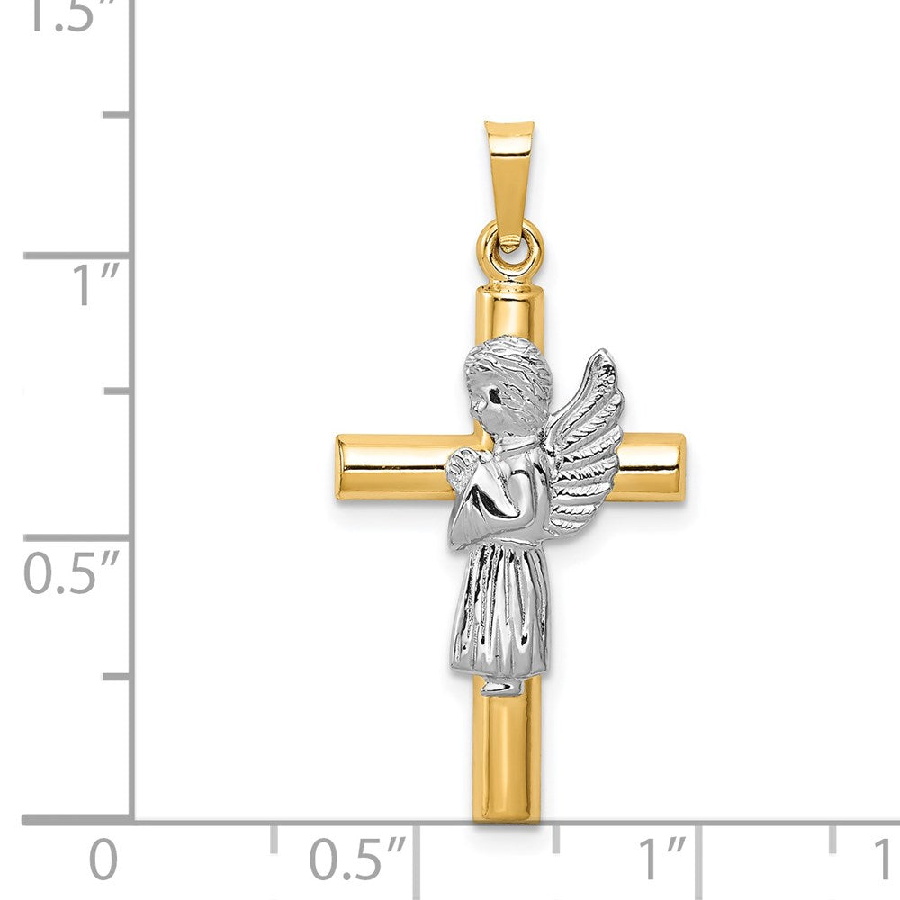 14K Bicolor-Gold Anhänger mit Engel und Kreuz