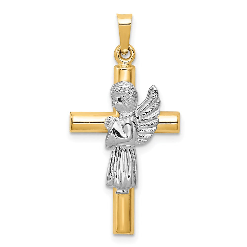 14K Bicolor-Gold Anhänger mit Engel und Kreuz