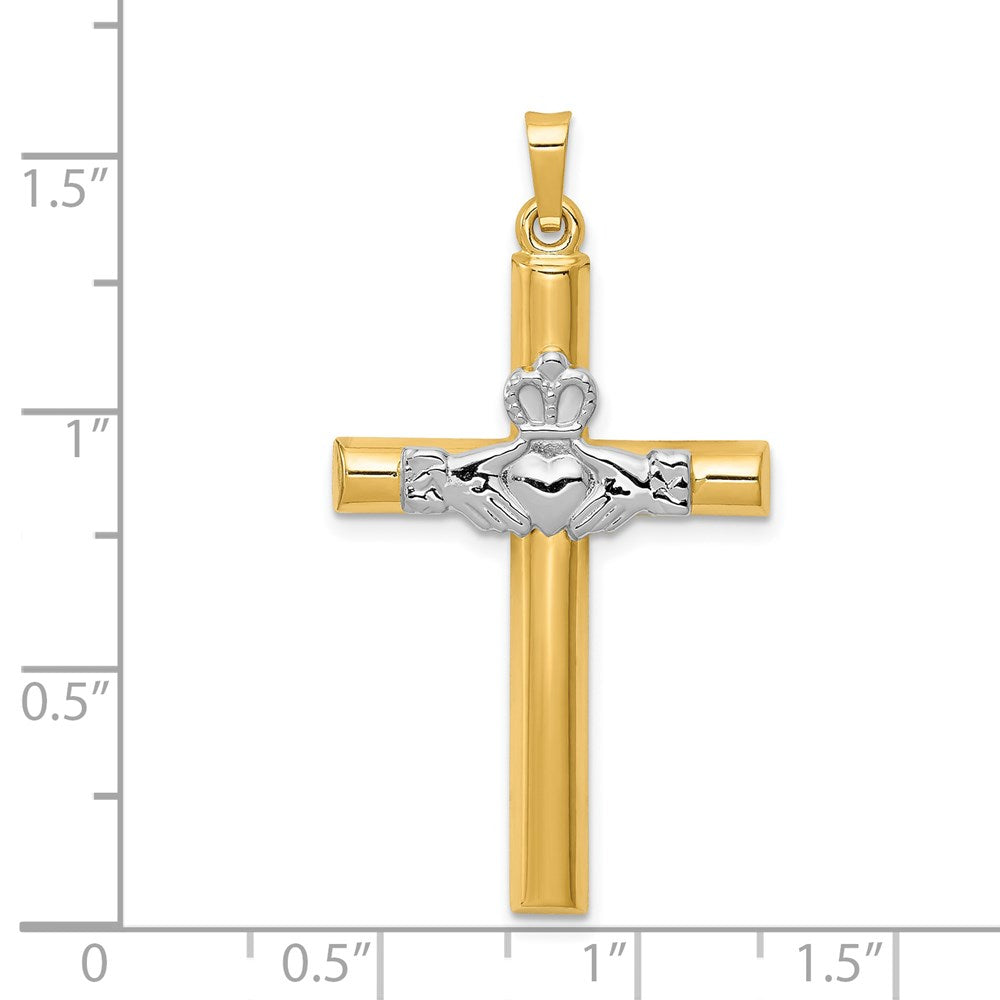 14K Bicolor Gold Claddagh-Kreuz-Anhänger