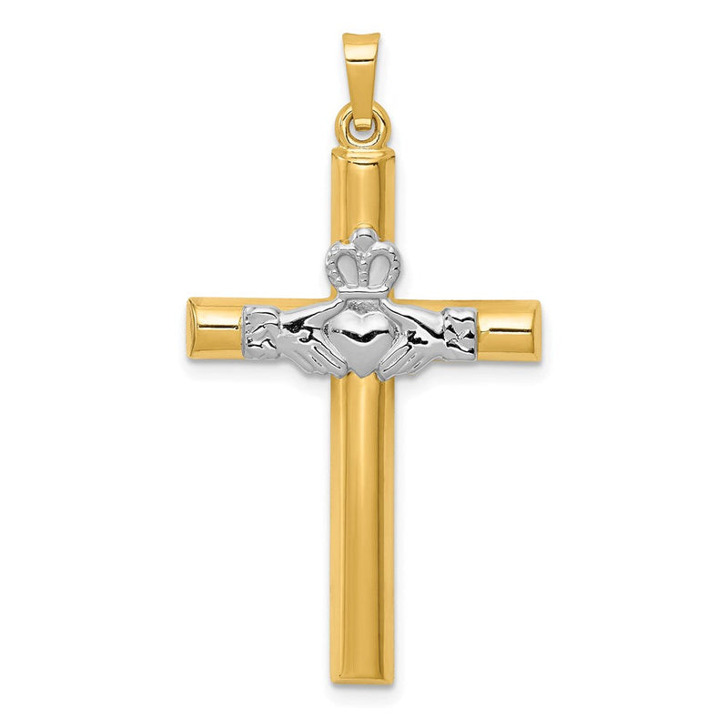 14K Bicolor Gold Claddagh-Kreuz-Anhänger