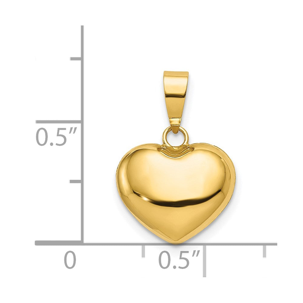 14K Gelbgold Poliert 3 D Gewölbt Herz Anhänger
