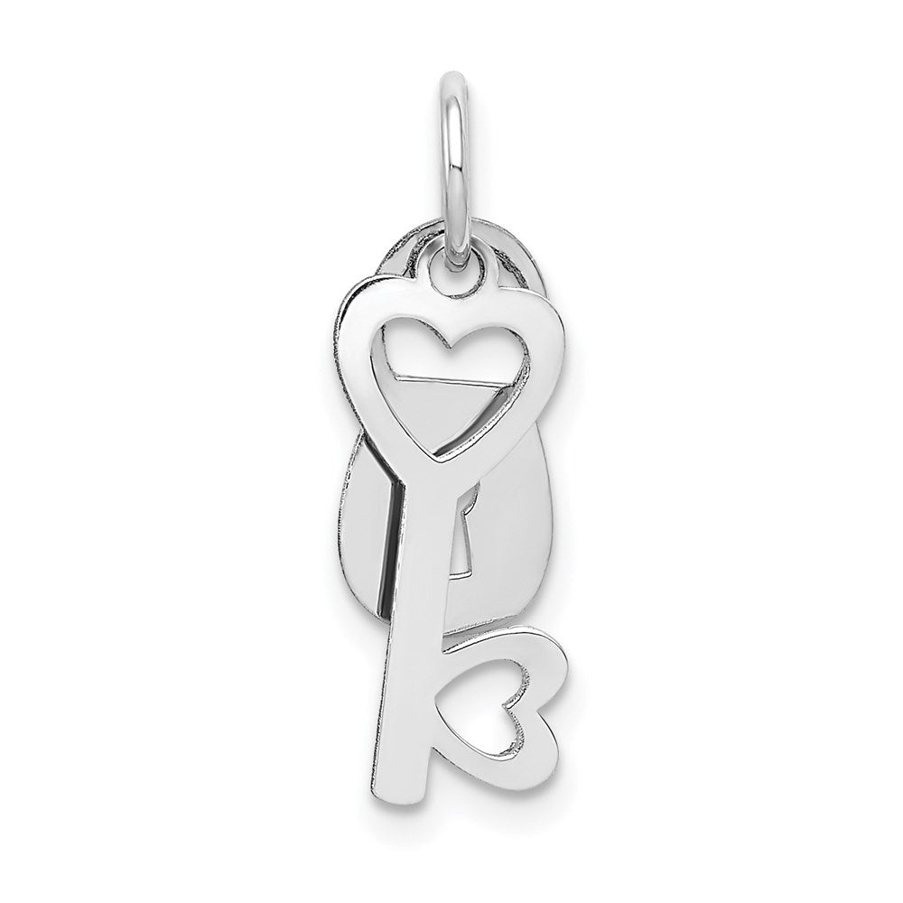 14K Weißgold 14K Weißgold Poliert Beweglich Schloss und Herz Key Charm