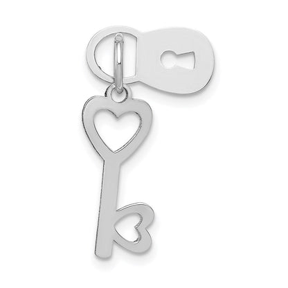 14K Weißgold 14K Weißgold Poliert Beweglich Schloss und Herz Key Charm