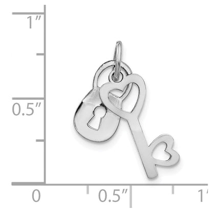 14K Weißgold 14K Weißgold Poliert Beweglich Schloss und Herz Key Charm