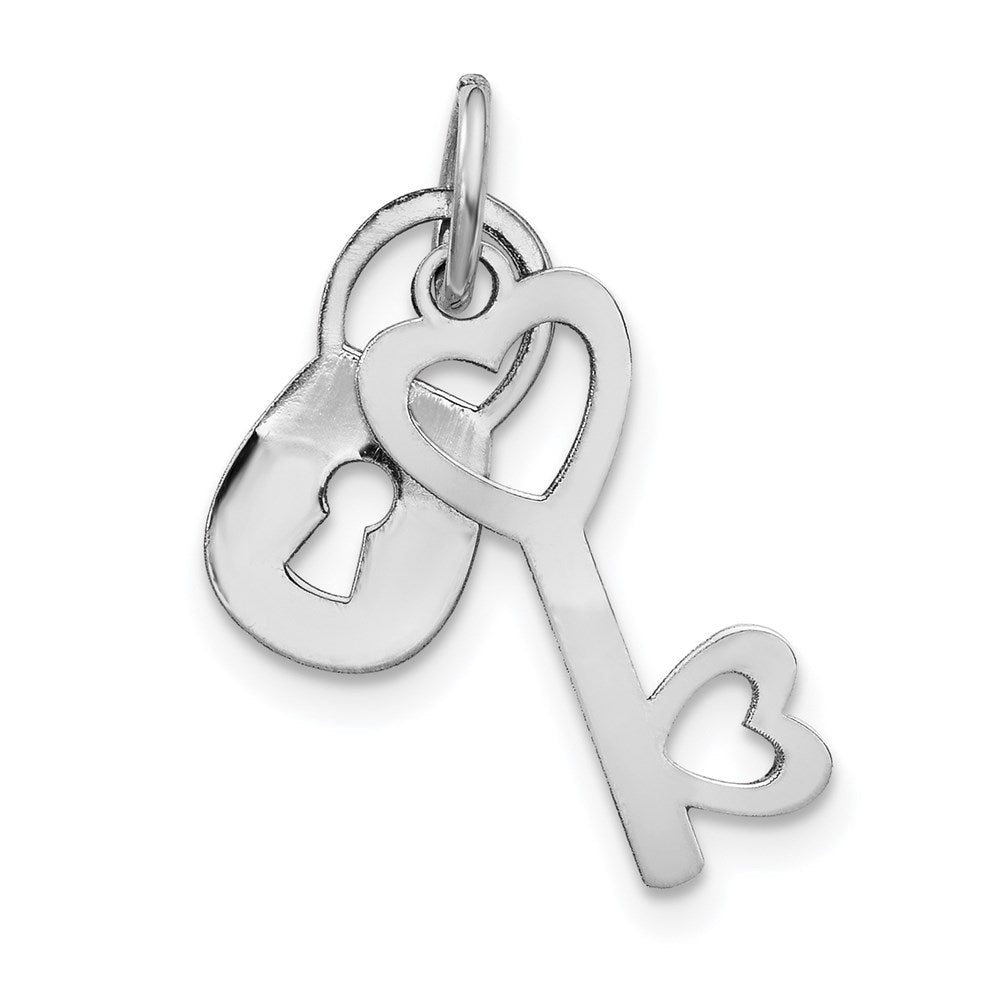 14K Weißgold 14K Weißgold Poliert Beweglich Schloss und Herz Key Charm