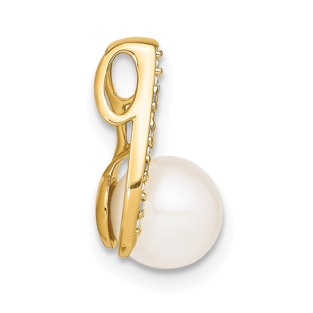 14K Anhänger mit 7-8 mm weißen Button-Süßwasser-Zuchtperlen und rhodiniertem Diamant