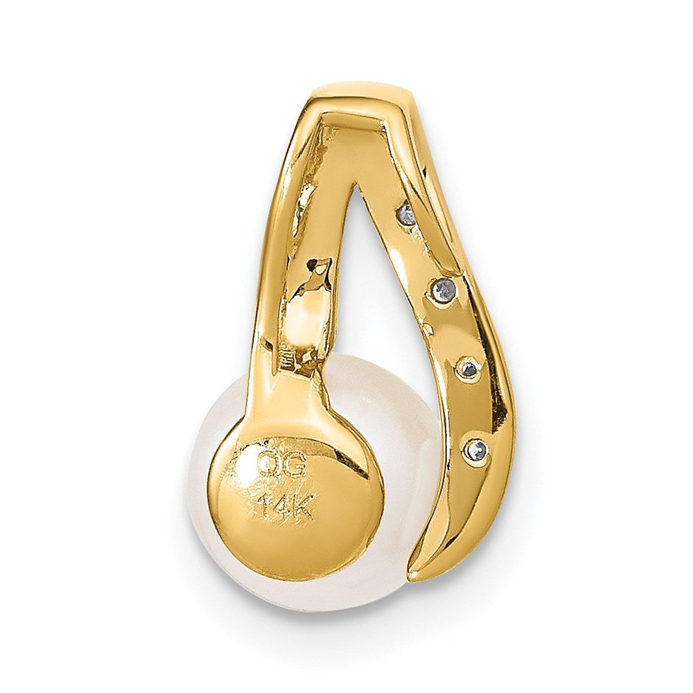 14K Anhänger mit 7-8 mm weißen Button-Süßwasser-Zuchtperlen und rhodiniertem Diamant