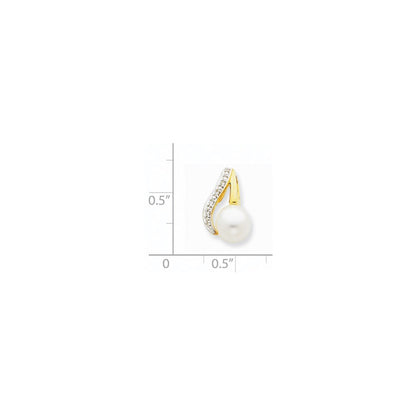 14K Anhänger mit 7-8 mm weißen Button-Süßwasser-Zuchtperlen und rhodiniertem Diamant