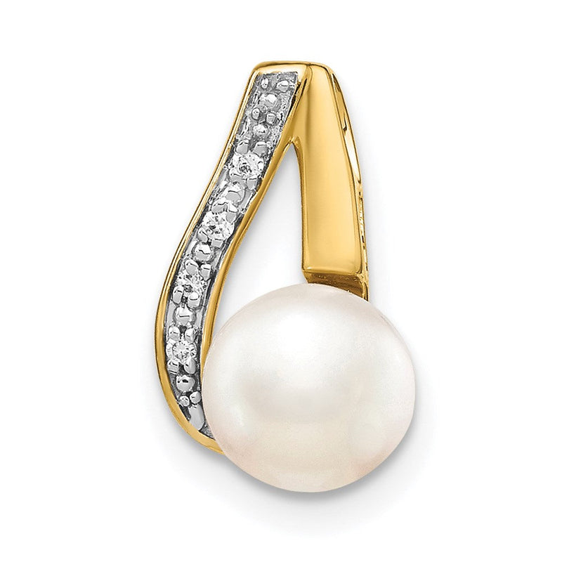 14K Anhänger mit 7-8 mm weißen Button-Süßwasser-Zuchtperlen und rhodiniertem Diamant