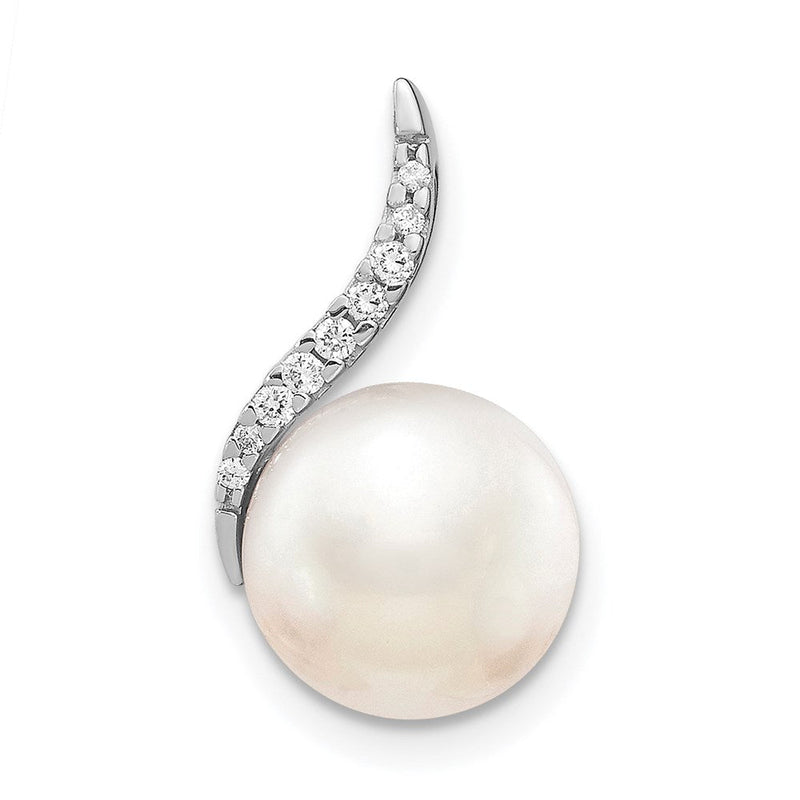 14K Weißgold Anhänger mit 9-10 mm weißer Button-Zuchtperle (Süßwasser) und Diamanten