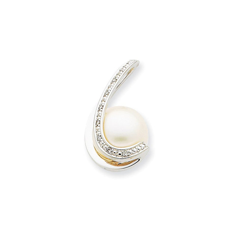 14K Weißgold WG Diamant (10-11mm) Button FW Zuchtperlen-Anhänger