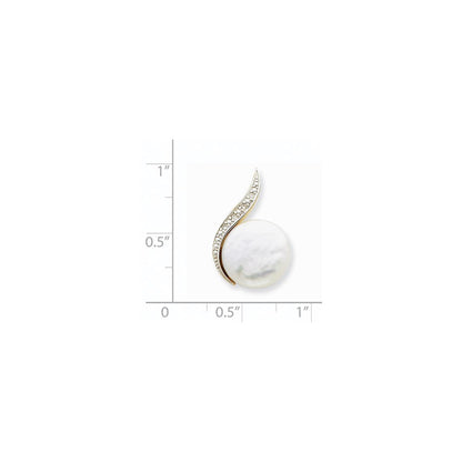 14K Gelbgold und Rhodium mit Diamant und (12-13 mm) FW Zuchtperlen-Anhänger