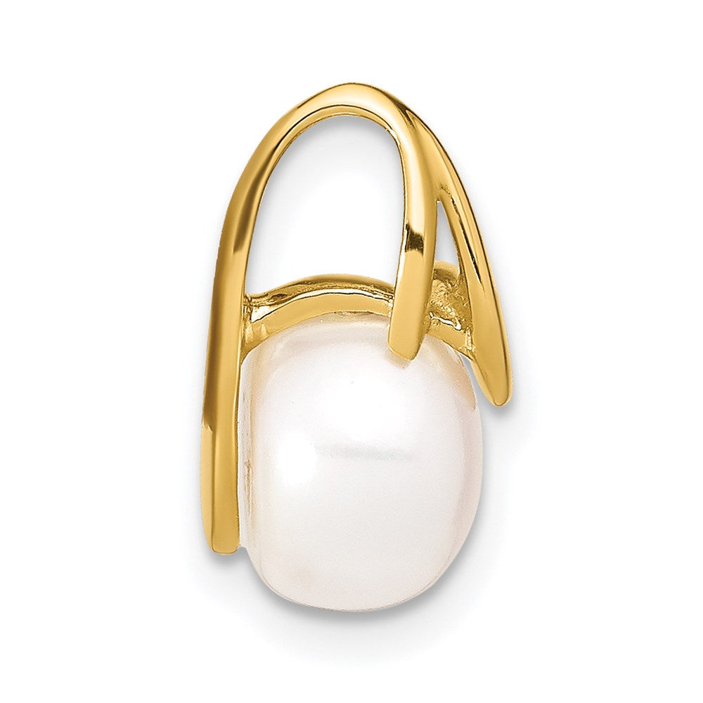 14K Gelbgold Gleitanhänger mit weißer Knopf-Süßwasserzuchtperle, 8-9 mm