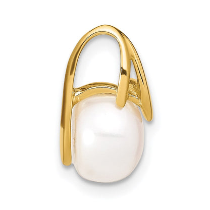 14K Gelbgold Gleitanhänger mit weißer Knopf-Süßwasserzuchtperle, 8-9 mm