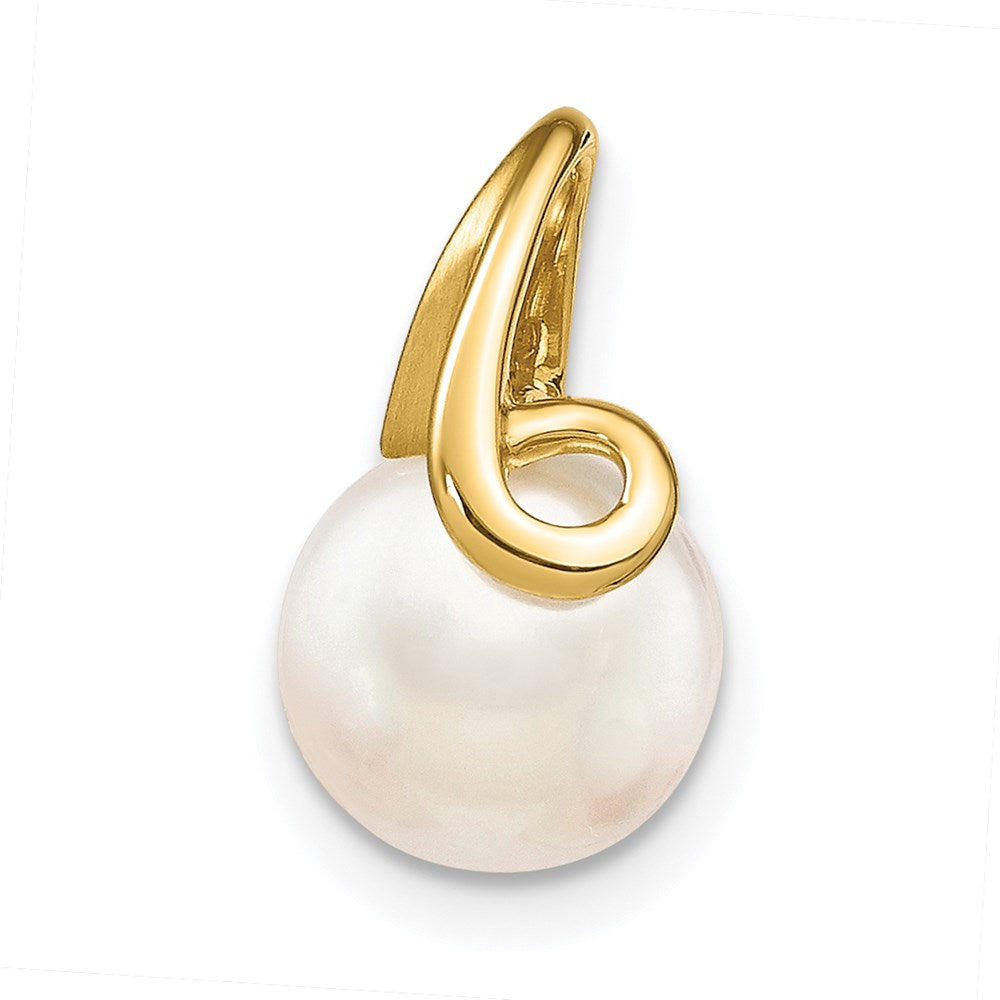 14K Gelbgold Gleitanhänger mit weißer Knopf-Süßwasserzuchtperle, 8-9 mm