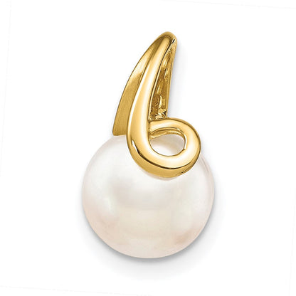 14K Gelbgold Gleitanhänger mit weißer Knopf-Süßwasserzuchtperle, 8-9 mm