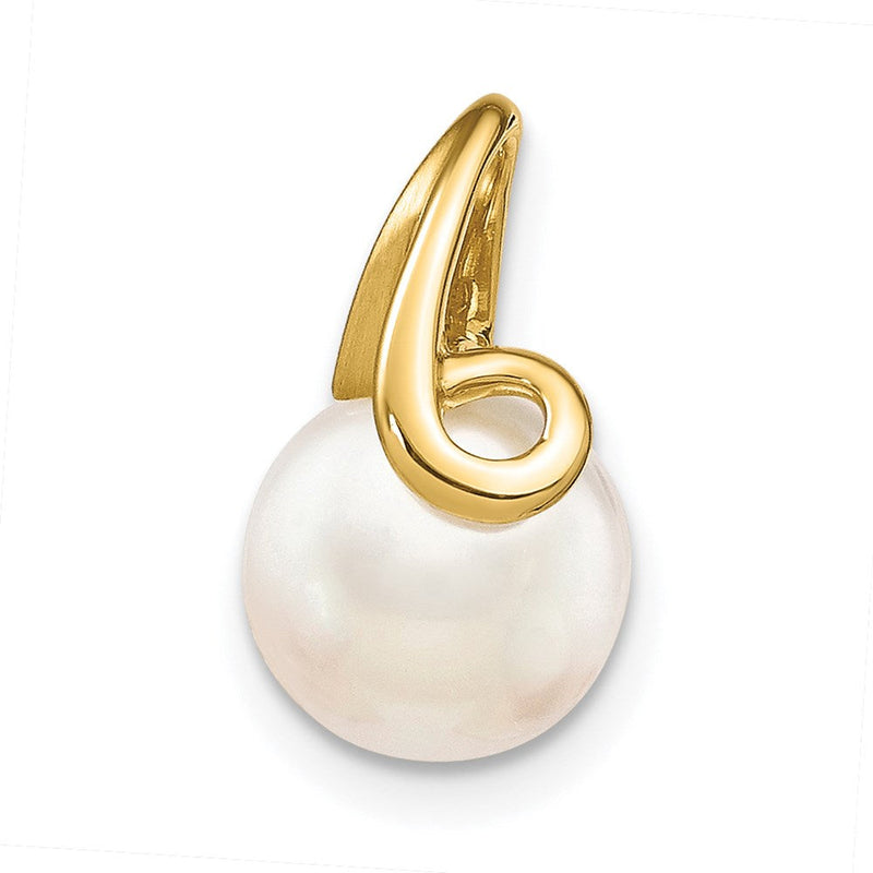 14K Gelbgold Gleitanhänger mit weißer Knopf-Süßwasserzuchtperle, 8-9 mm