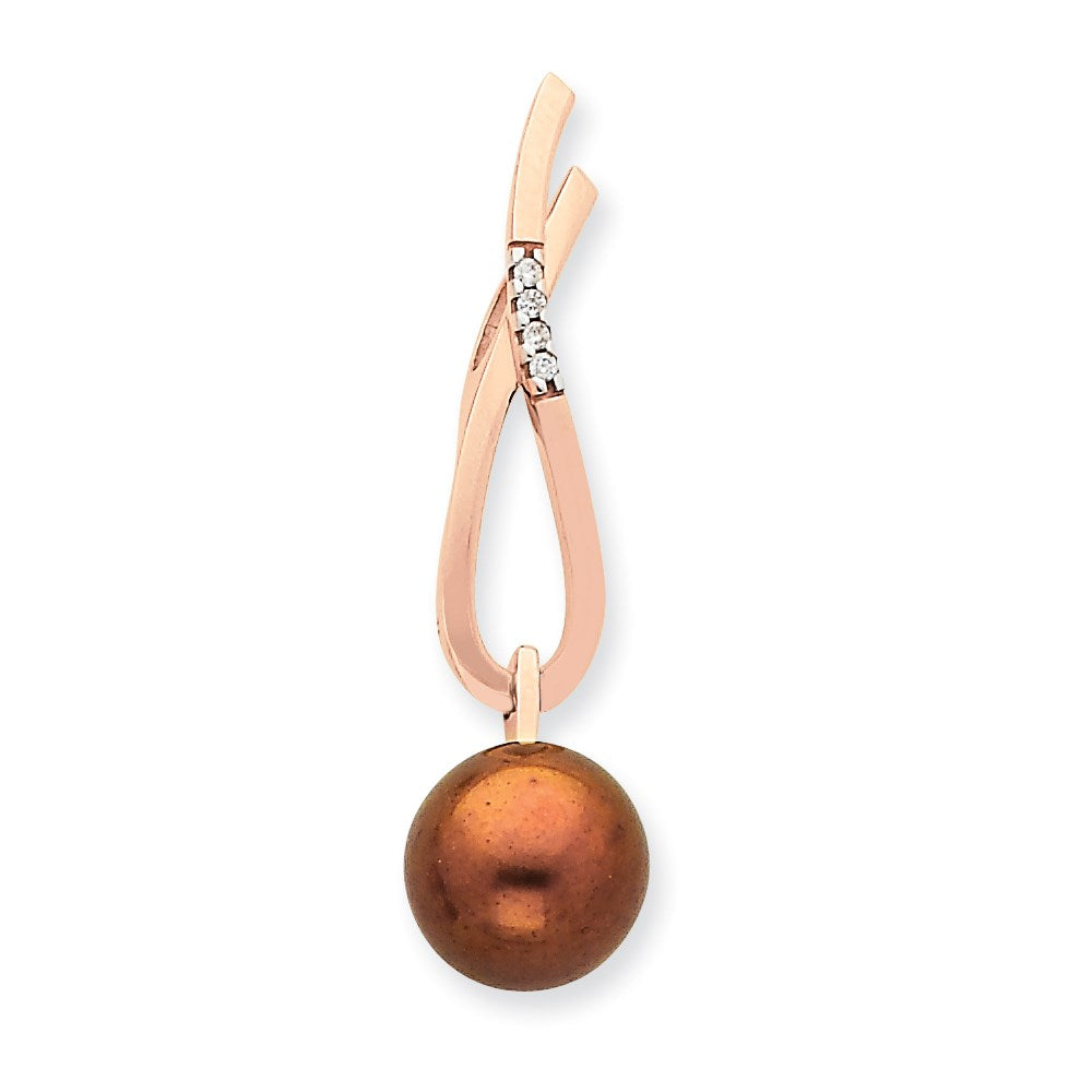 14K Roségold RG Diamant & Braune Süßwasserzuchtperlen Anhänger