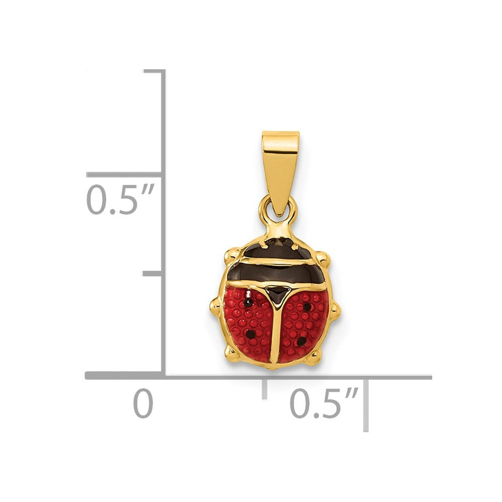 14K Gelbgold Poliert Rot/black Emaille Marienkäfer Anhänger