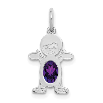 14K Weißgold 14K Weißgold Junge 6x4 Oval Echt Amethyst-february