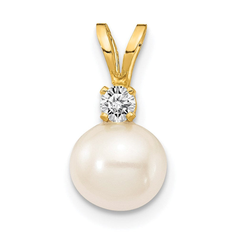 14K Gelbgold 14K 6mm Weiß Fw Zuchtperle Aa Diamant Anhänger