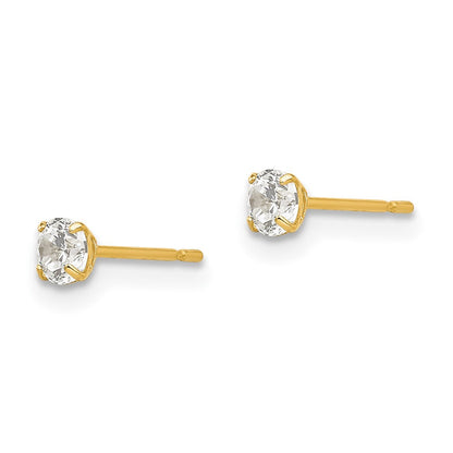 14K Gelbgold 3mm Rund Zirkonia Ohrstecker