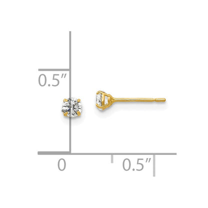 14K Gelbgold 3mm Rund Zirkonia Ohrstecker