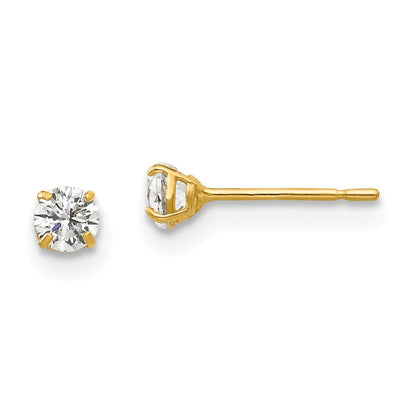 14K Gelbgold 3mm Rund Zirkonia Ohrstecker
