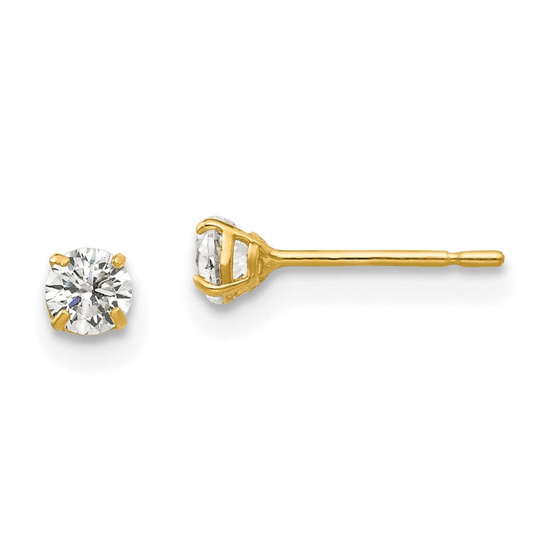 14K Gelbgold 3mm Rund Zirkonia Ohrstecker