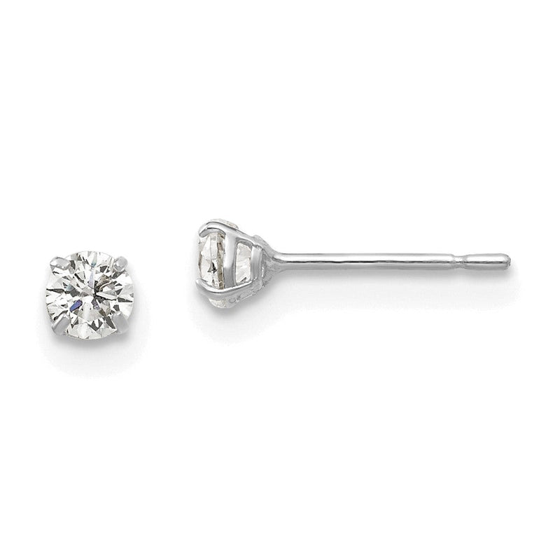 14K Weißgold 3mm Rund Zirkonia Ohrstecker