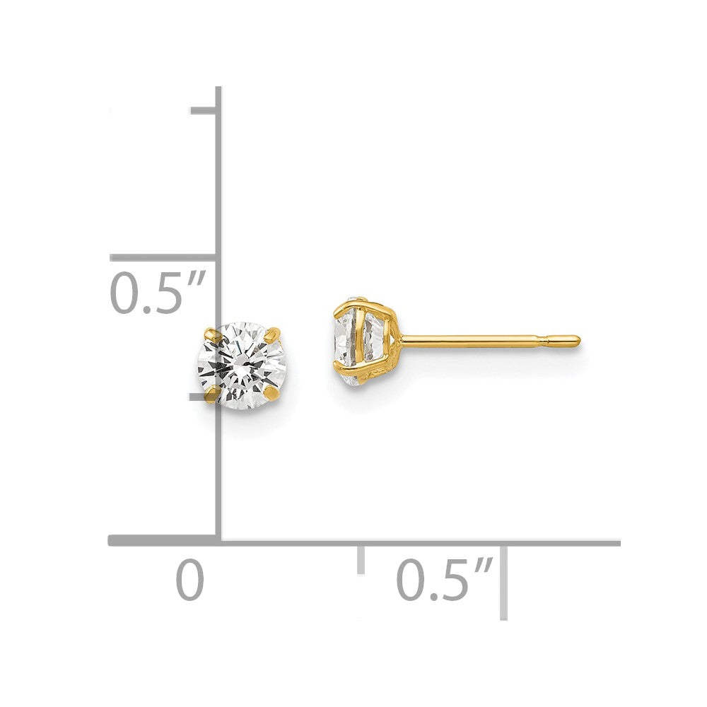 14K Gelbgold 4mm Rund Zirkonia Ohrstecker