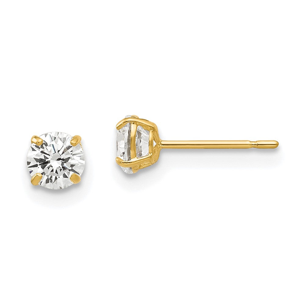 14K Gelbgold 4mm Rund Zirkonia Ohrstecker