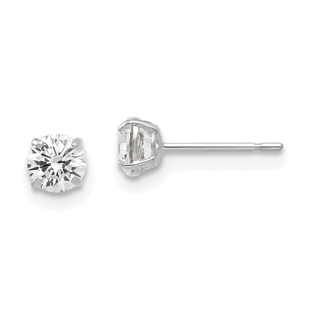 14K Weißgold 4mm Rund Zirkonia Ohrstecker