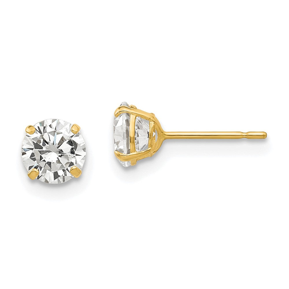 14K Gelbgold 5mm Rund Zirkonia Ohrstecker