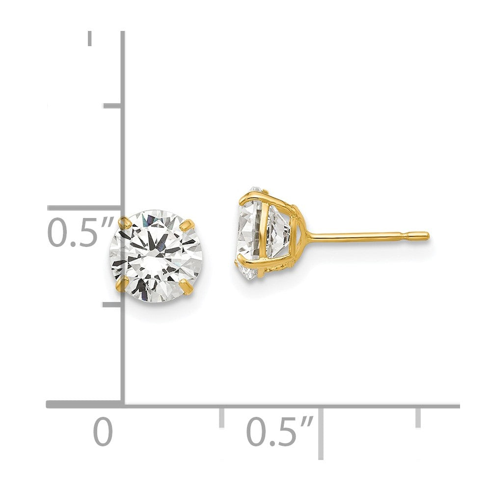 14K Gelbgold 6mm Rund Zirkonia Ohrstecker