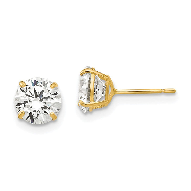 14K Gelbgold 6mm Rund Zirkonia Ohrstecker