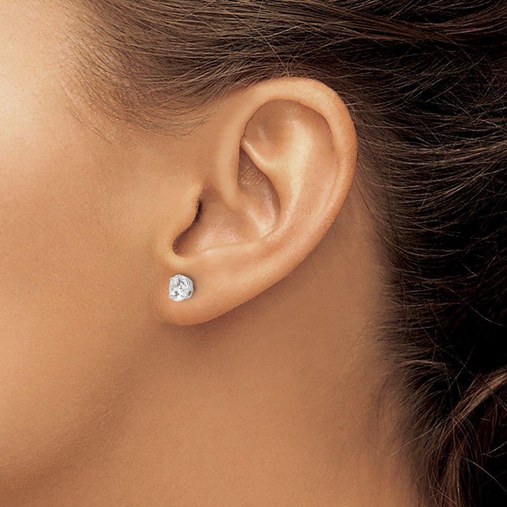 14K Weißgold 6mm Rund Zirkonia Ohrstecker