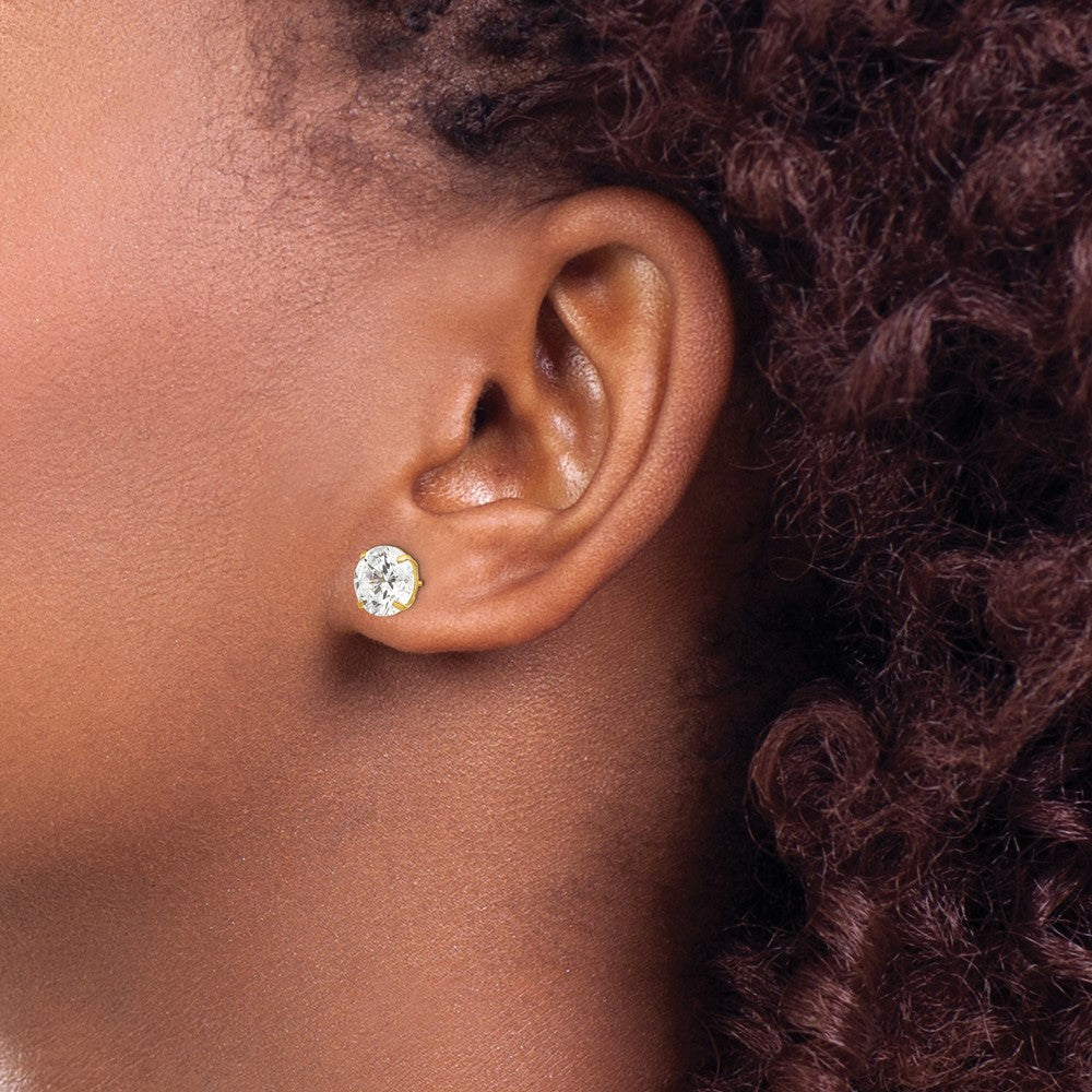 14K Gelbgold 8mm Rund Zirkonia Ohrstecker