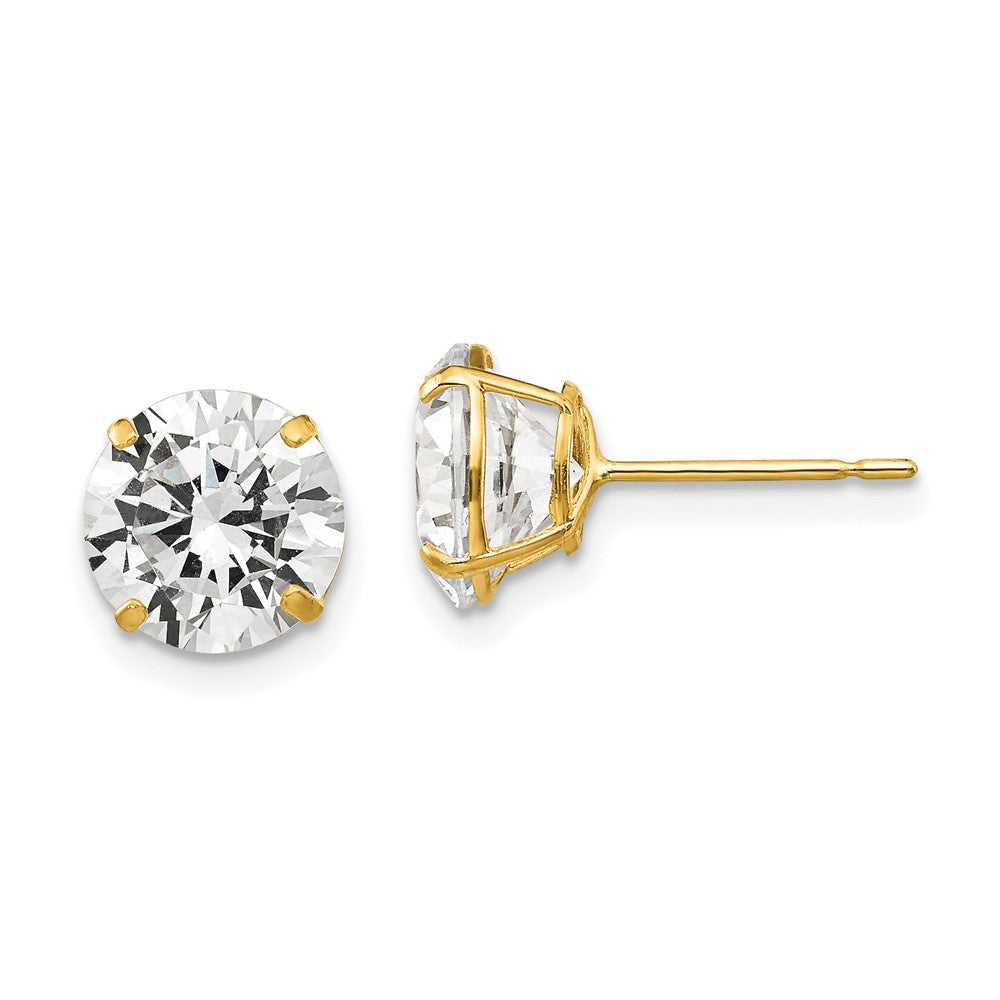 14K Gelbgold 8mm Rund Zirkonia Ohrstecker