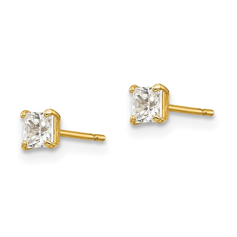 14K Gelbgold 3mm Quadratisch Zirkonia Ohrstecker
