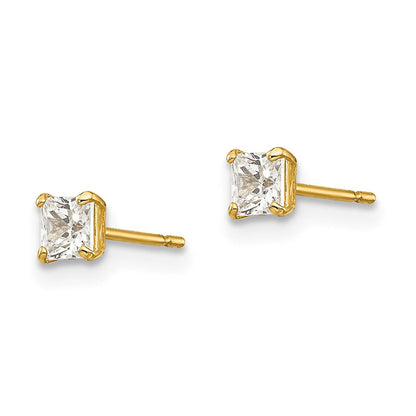 14K Gelbgold 3mm Quadratisch Zirkonia Ohrstecker