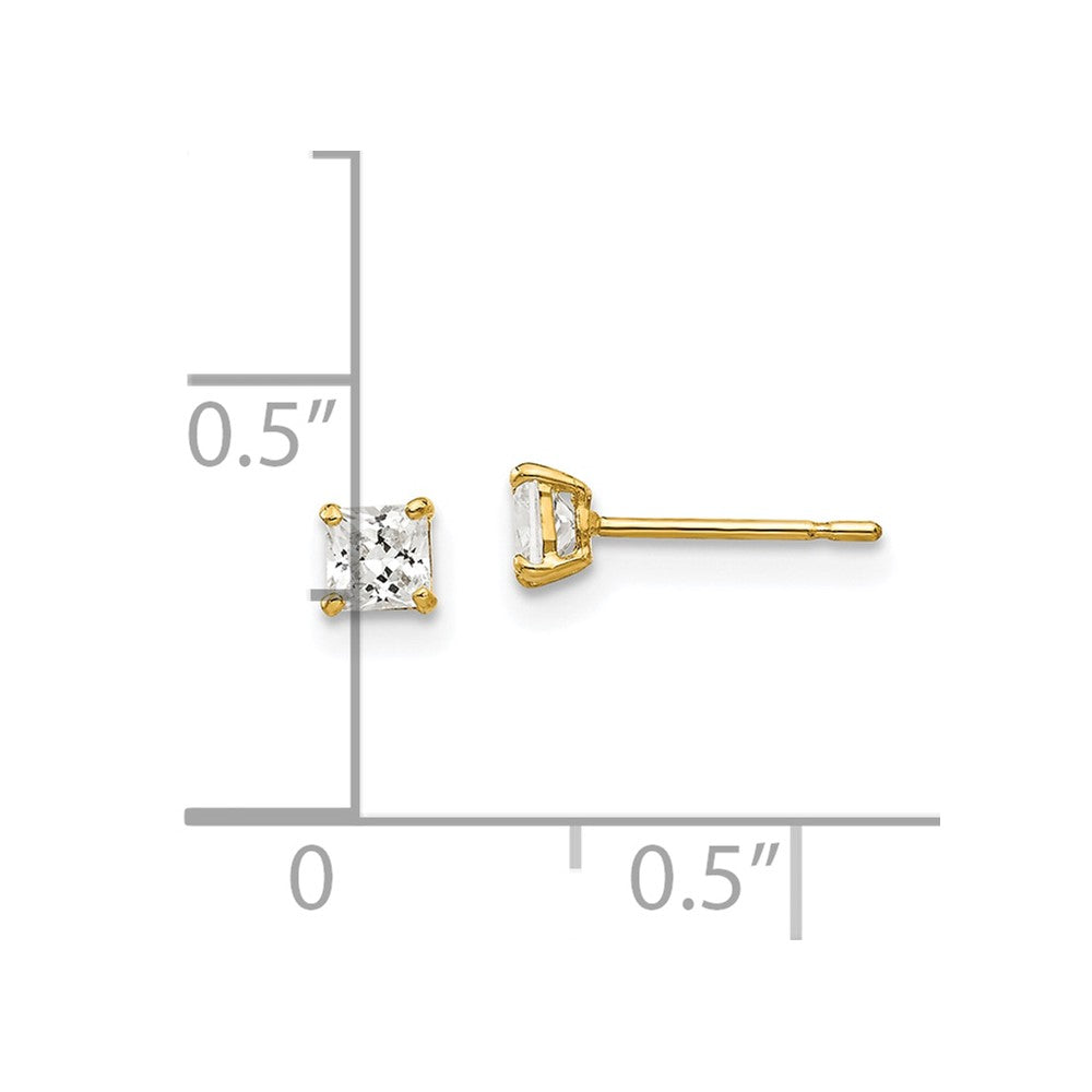14K Gelbgold 3mm Quadratisch Zirkonia Ohrstecker