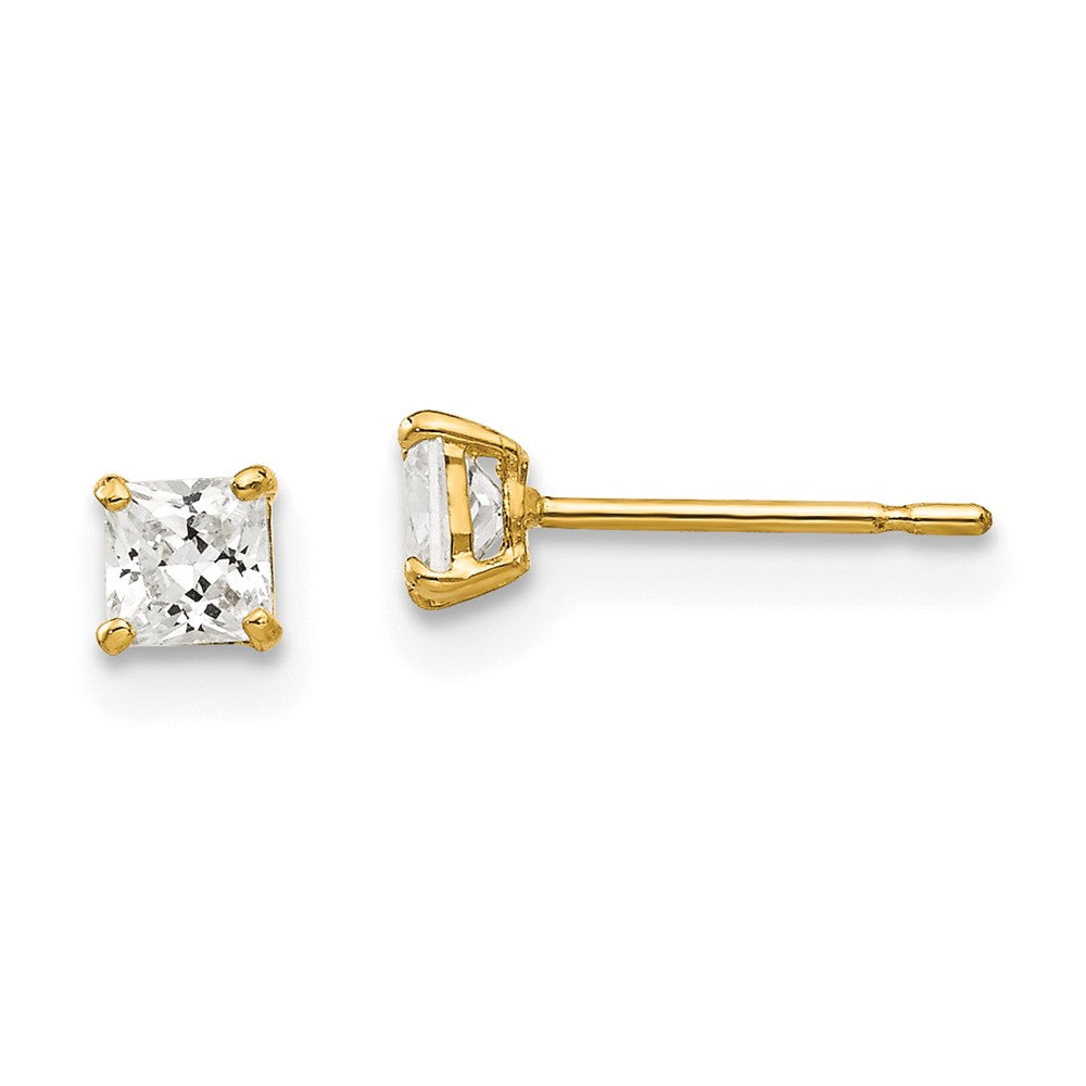 14K Gelbgold 3mm Quadratisch Zirkonia Ohrstecker