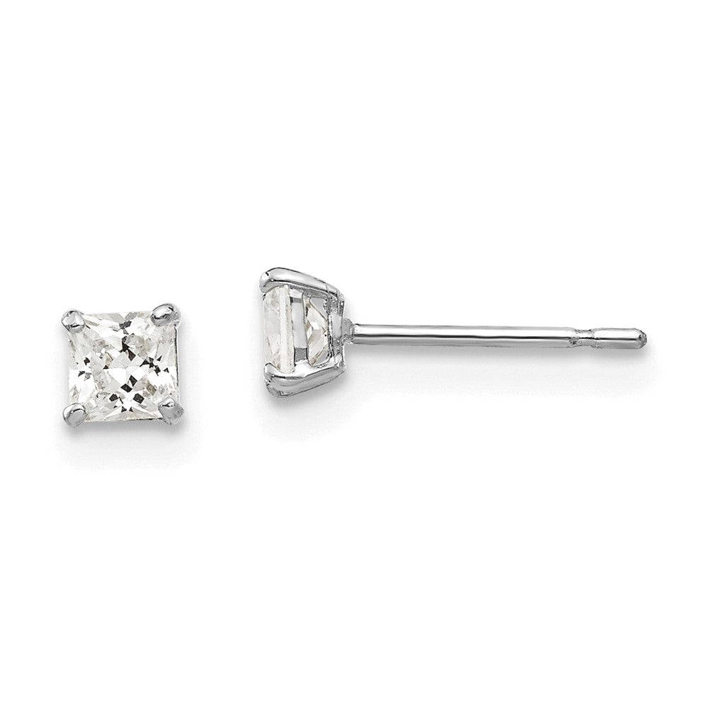 14K Weißgold 3mm Quadratisch Zirkonia Ohrstecker
