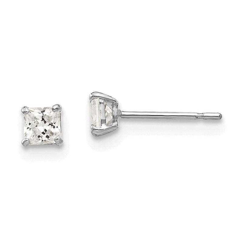 14K Weißgold 3mm Quadratisch Zirkonia Ohrstecker