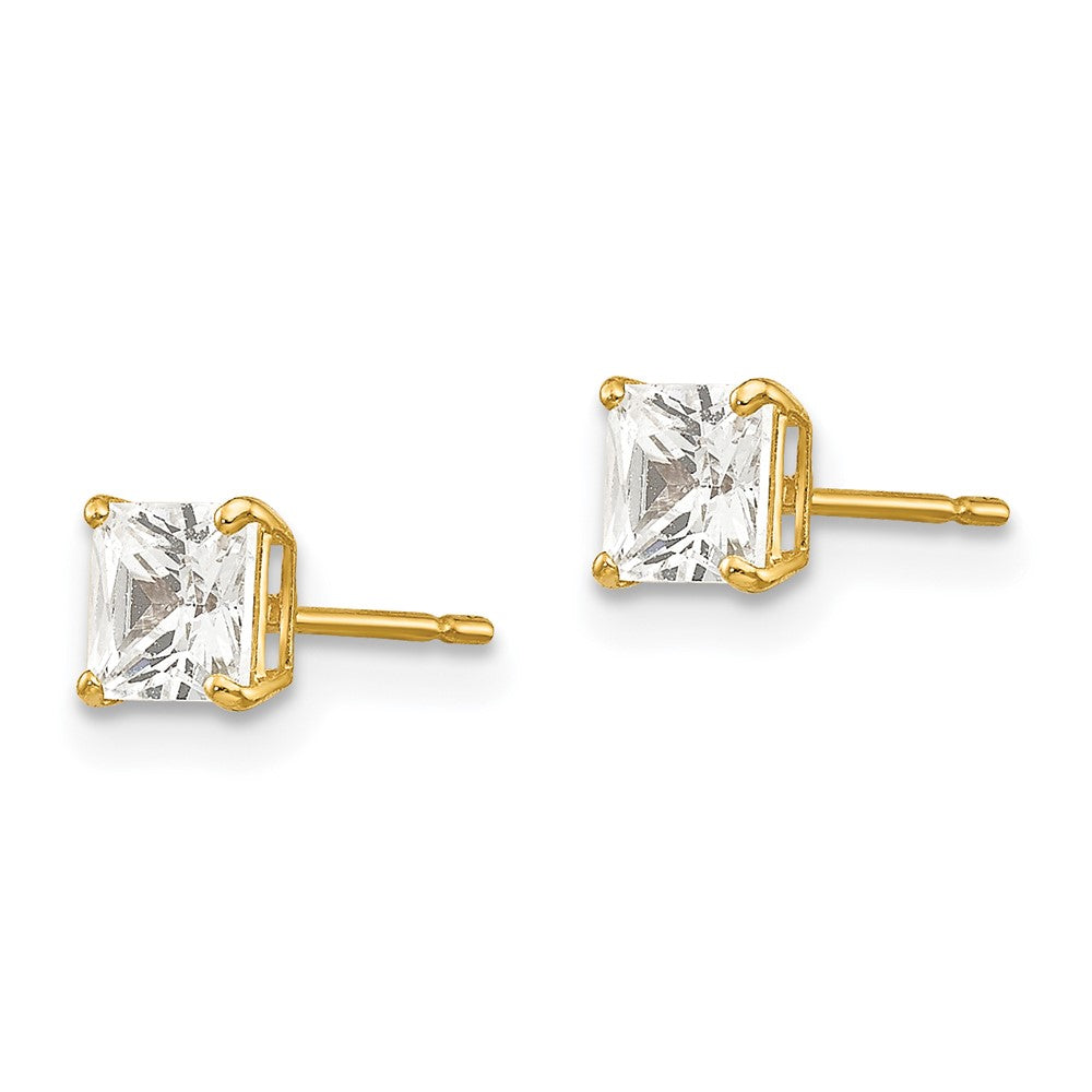 14K Gelbgold 4mm Quadratisch Zirkonia Ohrstecker