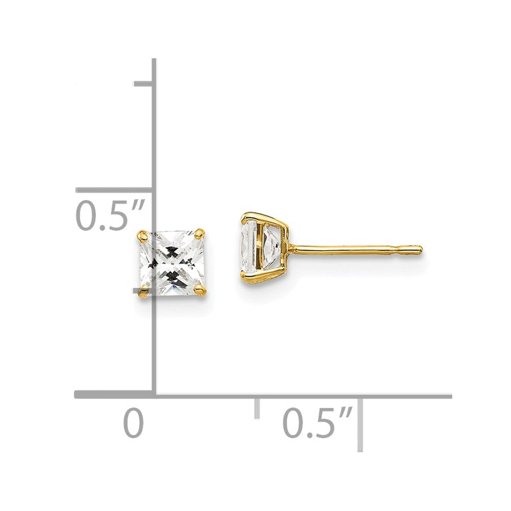 14K Gelbgold 4mm Quadratisch Zirkonia Ohrstecker