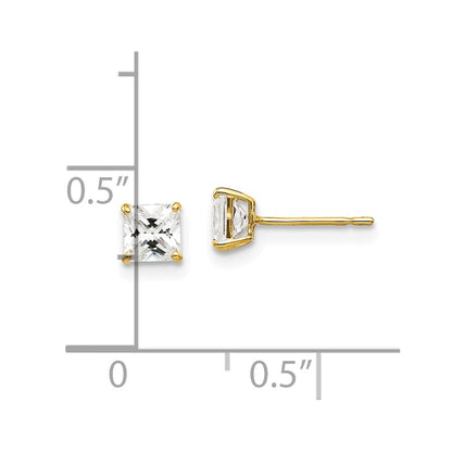 14K Gelbgold 4mm Quadratisch Zirkonia Ohrstecker